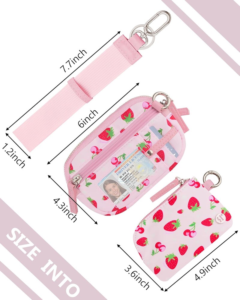 Sunpour Store Nylon Wristlet Strawberry Wallets, Dual Pouch Keychain Wristlet Wallet, RFID Small Wallet With Coin Pouch,ID Window For Travel - Image 2